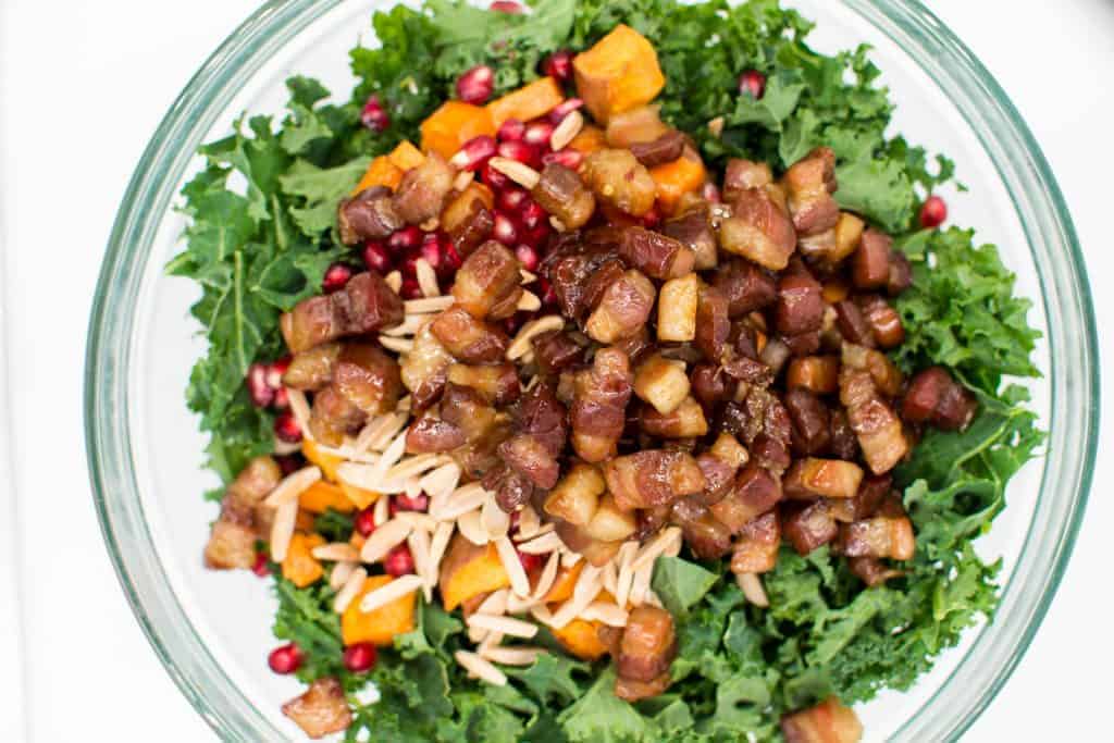 Kale Salad with Pork Belly Lardons Hunger Thirst Play