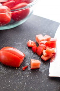 Plum tomatoes diced for bruschetta