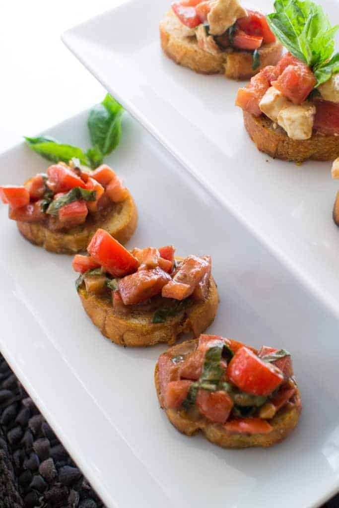 Each bite size balsamic bruschetta tomato is bursting with tangy, sweet balsamic flavor!