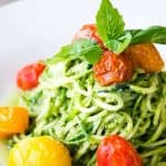 Avocado Pesto with Zucchini Noodles and Blistered Tomatoes