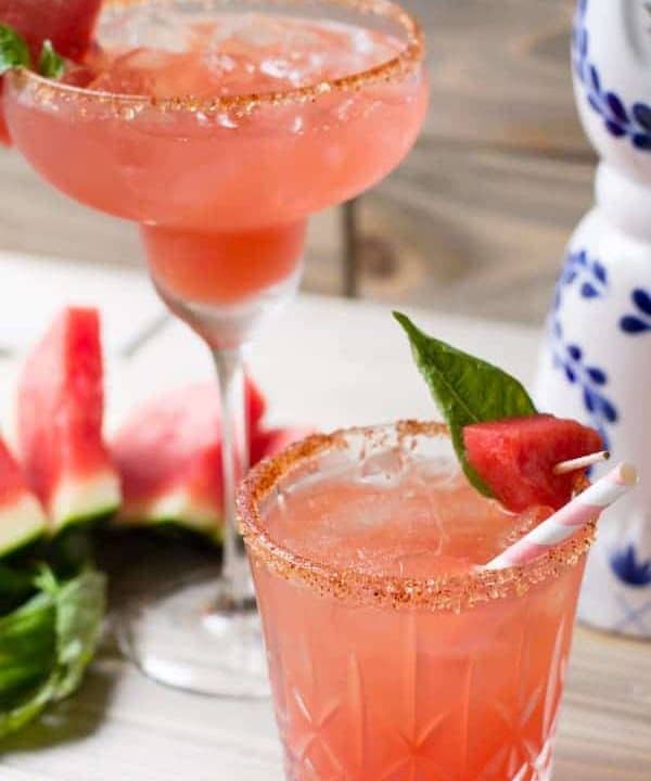 Watermelon Basil Margarita | Chili Sugar Rim