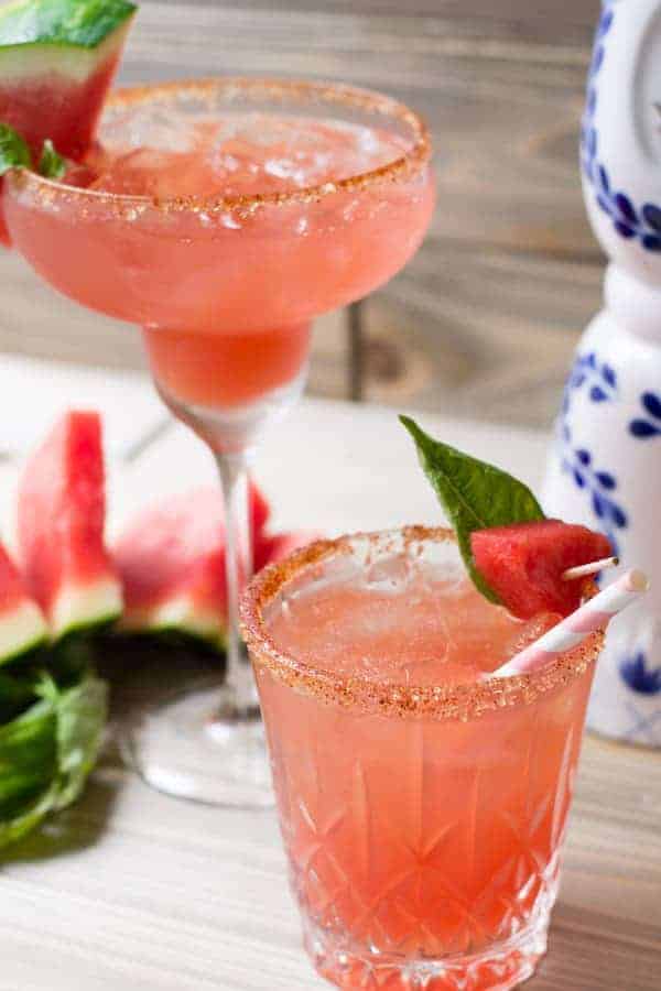 Watermelon Basil Margarita | Chili Sugar Rim