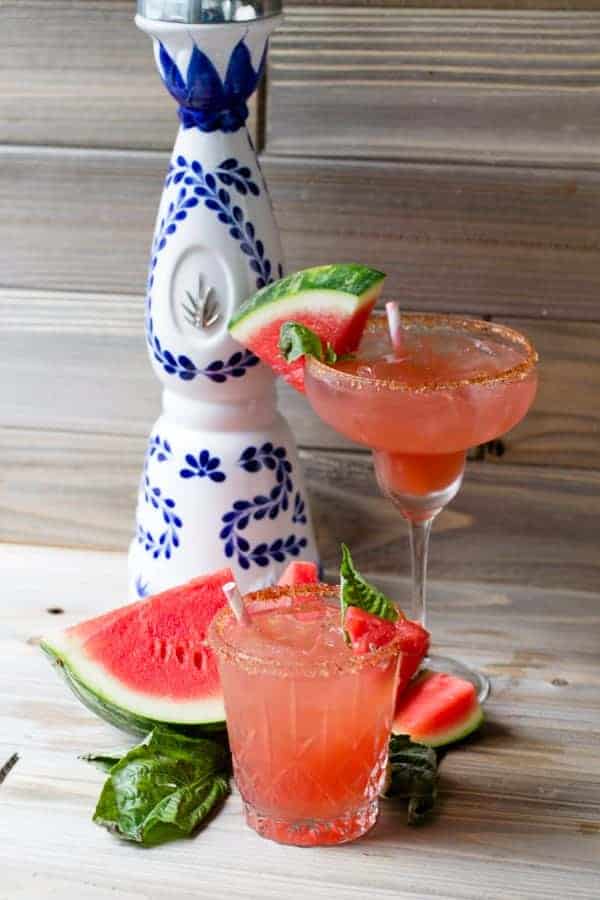 fresh watermelon around watermelon basil margaritas