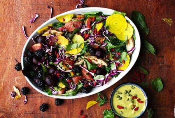 double Beet Rainbow Kale Salad