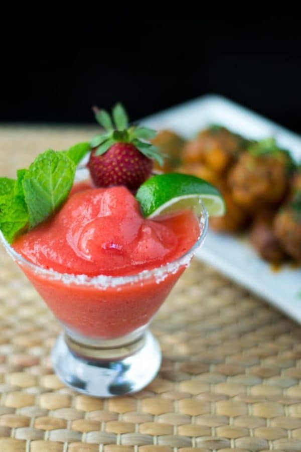 Frozen Strawberry Margarita with Mint and Lime