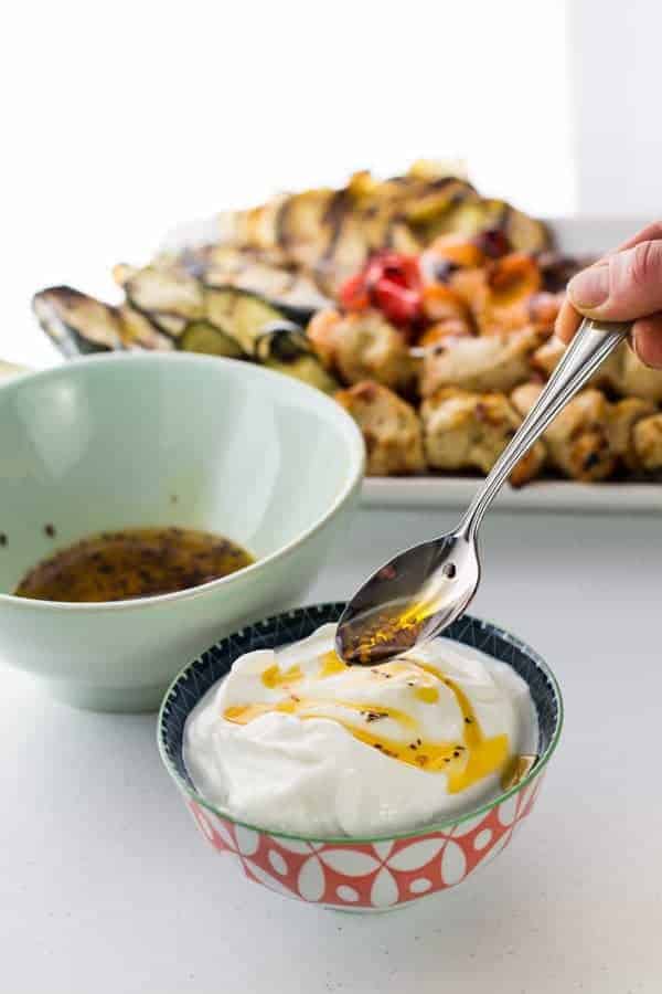 Grilled Vegetables & Chicken | Spicy Yogurt Sauce