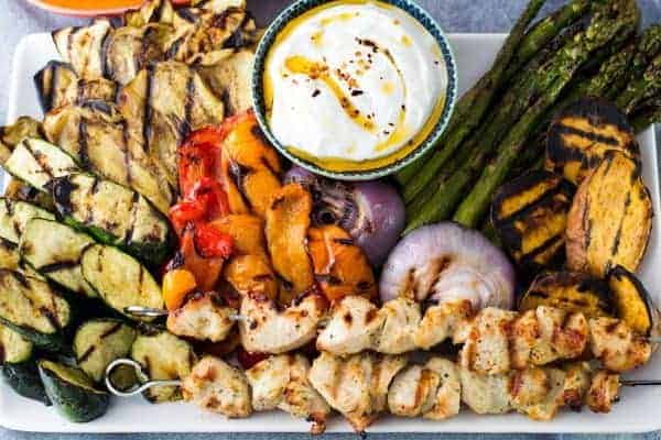 Grilled Vegetables & Chicken | Spicy Yogurt Sauce