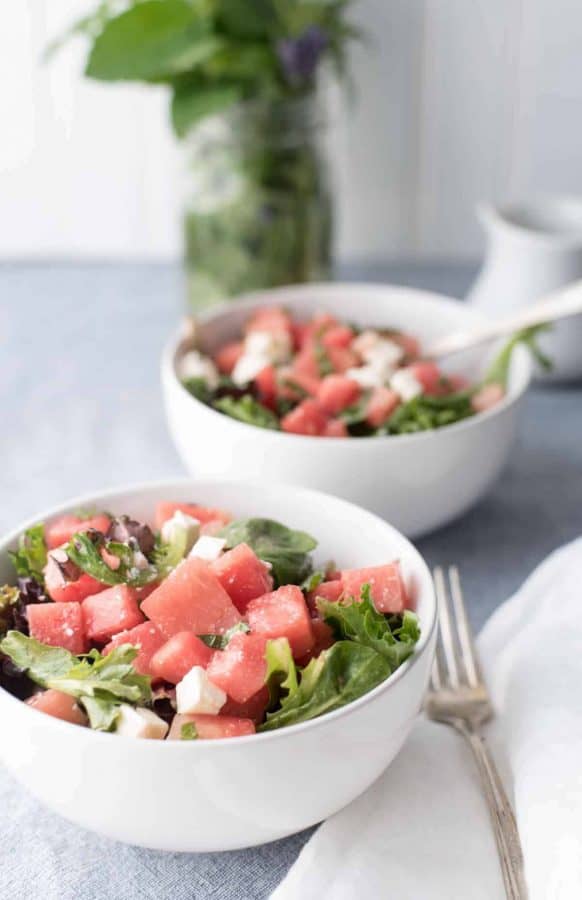 Watermelon Feta Salad with White Balsamic Reduction