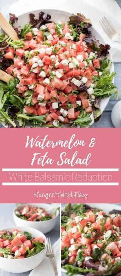 Juicy sweet watermelon, tangy feta cheese and little bursts of refreshing mint tossed in sweet white balsamic reduction.
