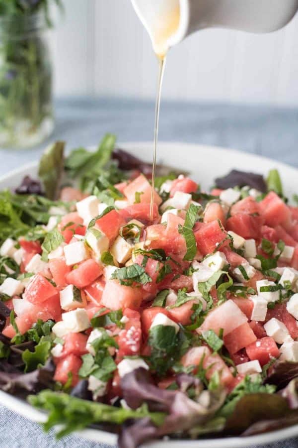 Watermelon Feta Salad with White Balsamic Reduction