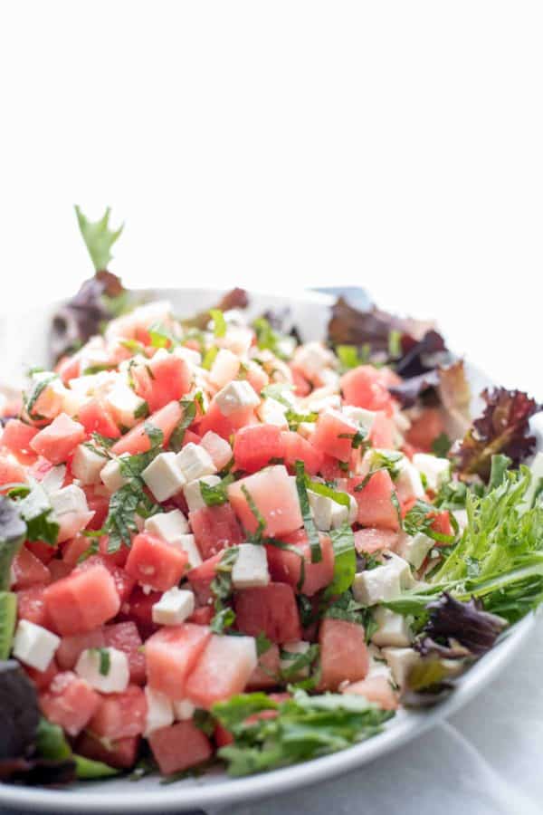 Watermelon Feta Salad with White Balsamic Reduction