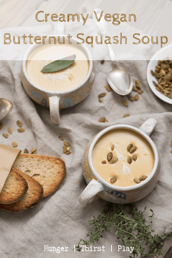Velvety, rich butternut squash soup that's creamy and completely vegan! #butternutsquashsoup #vegansoup