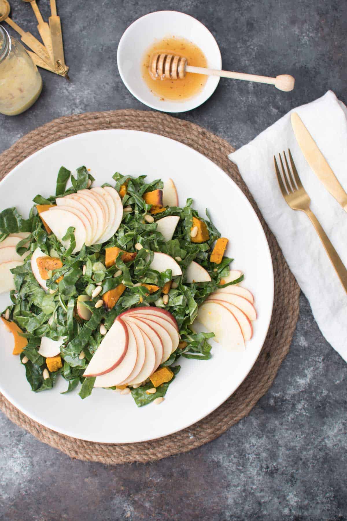 Fall Honeycrisp Collard Green Salad | Apple Mustard Vinaigrette