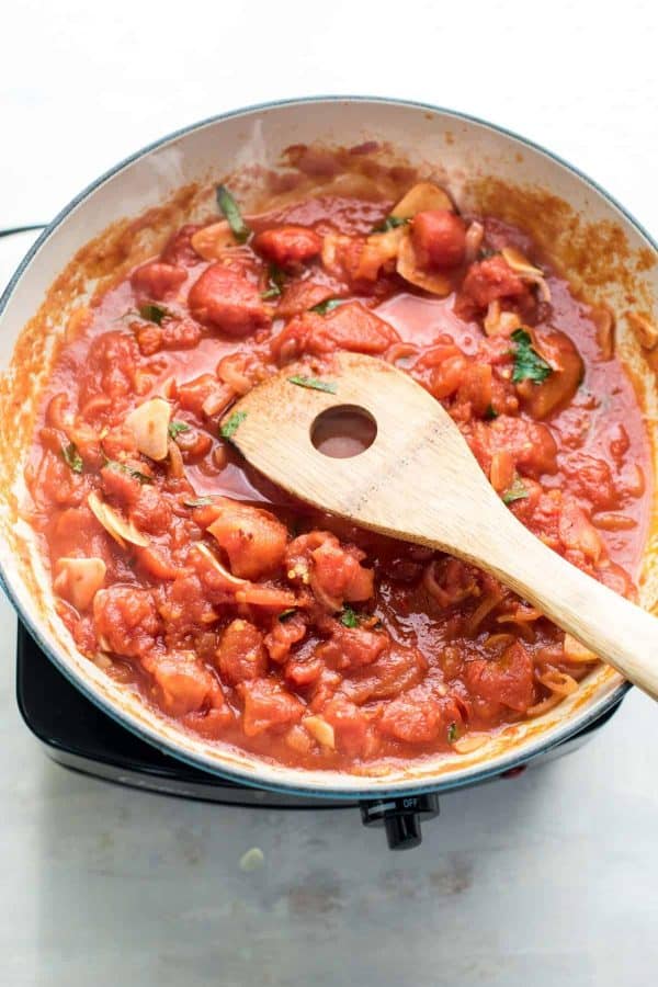 Garlicky Diced Tomato Sauce | Black Bean Spaghetti