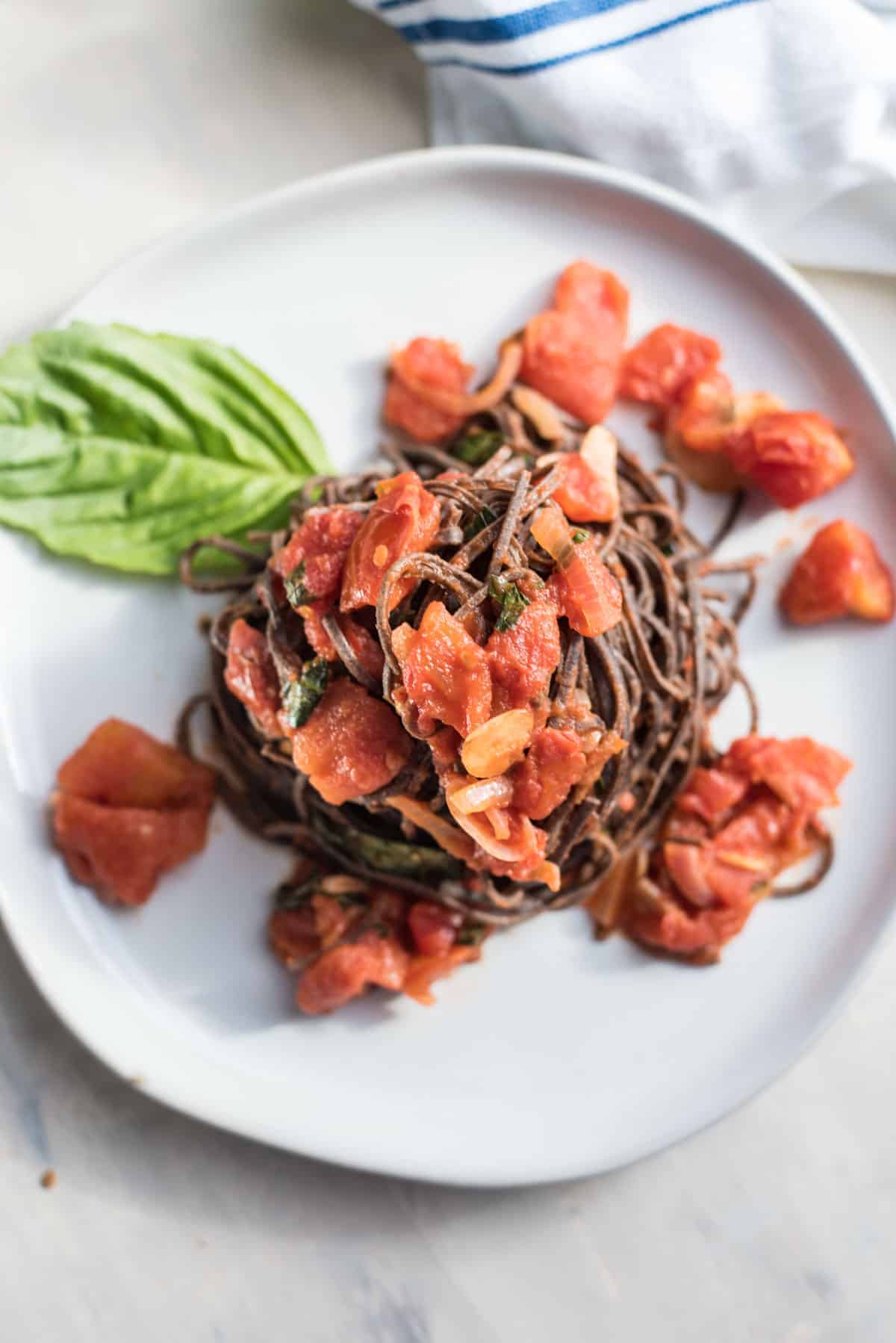 Black Bean Spaghetti with Garlicky Diced Tomato Sauce Hunger Thirst Play