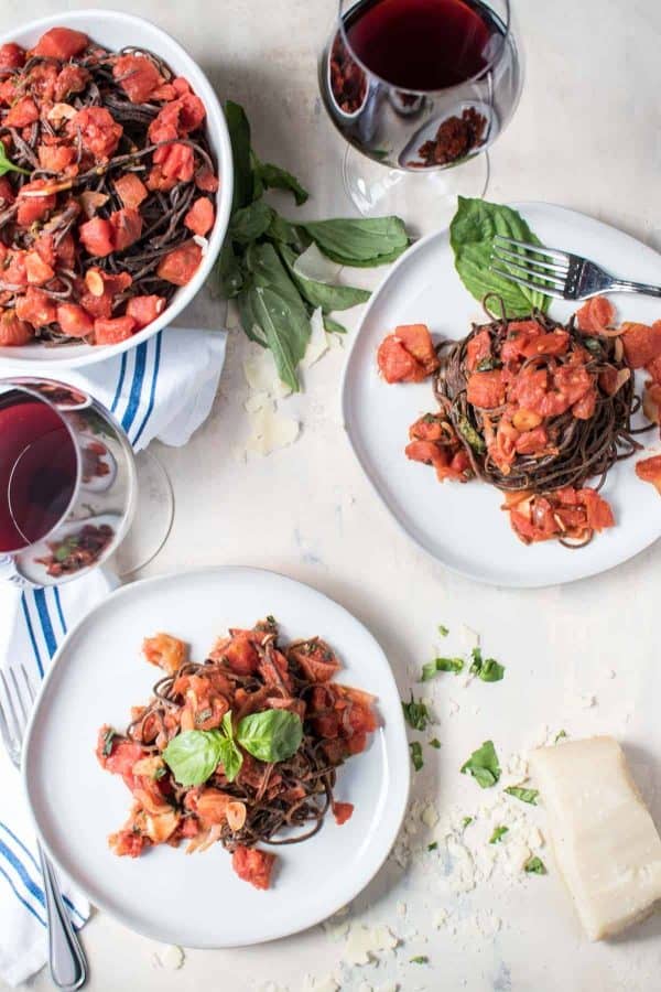 Garlicky Diced Tomato Sauce | Black Bean Pasta