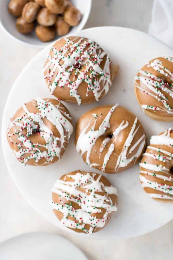 overhead view of gingerbread doughnuts with glaze