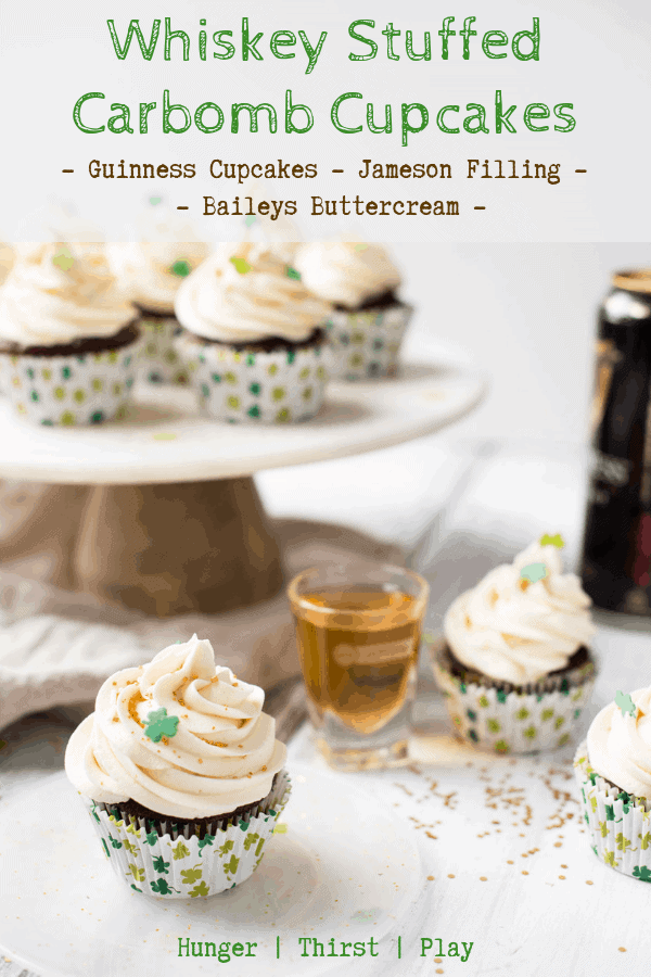 fluffy guinness cupcakes and a shot of jameson