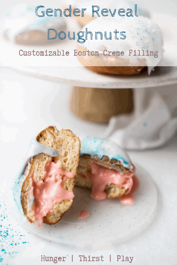 Soft, fluffy doughnuts that can be baked or fried and filled with subtly sweet Boston Cream style filling. Gender reveal doughnuts are the sweetest treat!