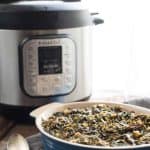 Instant Pot Collard Greens with Jalapeño + Bacon are a simple way to make a classic barbecue side dish! Instead of stirring them on the hot stovetop, let the Instant Pot do all the work, resulting in tender, flavorful, rich collard greens with just a hint of spice.