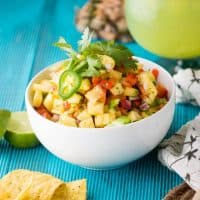 Quick + Crunchy Pineapple Salsa in a white bowl