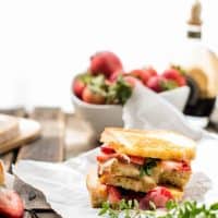 stacked pieces of Strawberry Brie Grilled Cheese