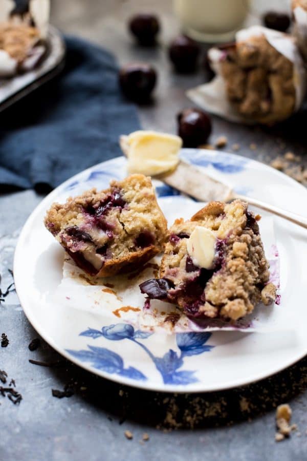 Chai Cherry Muffins with Cinnamon Crumble