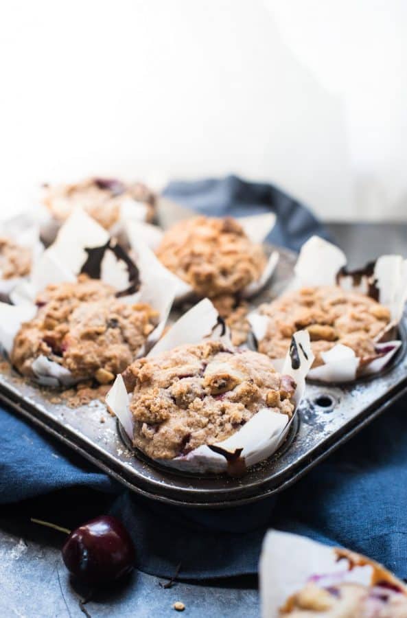 Chai Cherry Muffins with Cinnamon Crumble