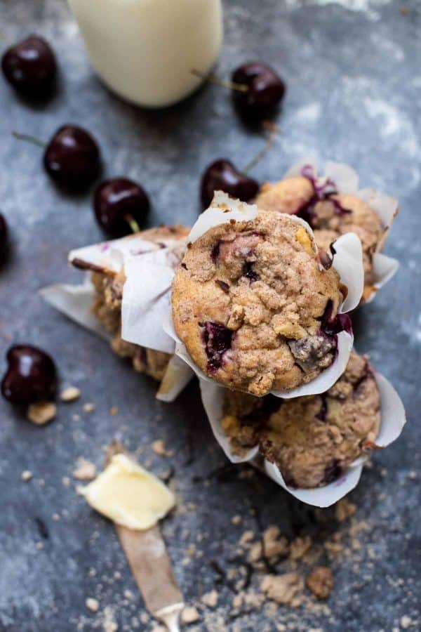 Chai Cherry Muffins with Cinnamon Crumble