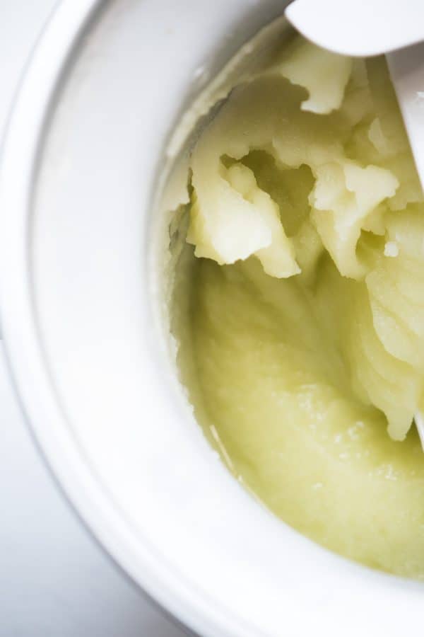 Honeydew Lavender Sorbet churning in the ice cream maker.