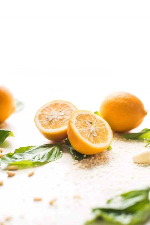 Picture of meyer lemon basil pesto ingredients