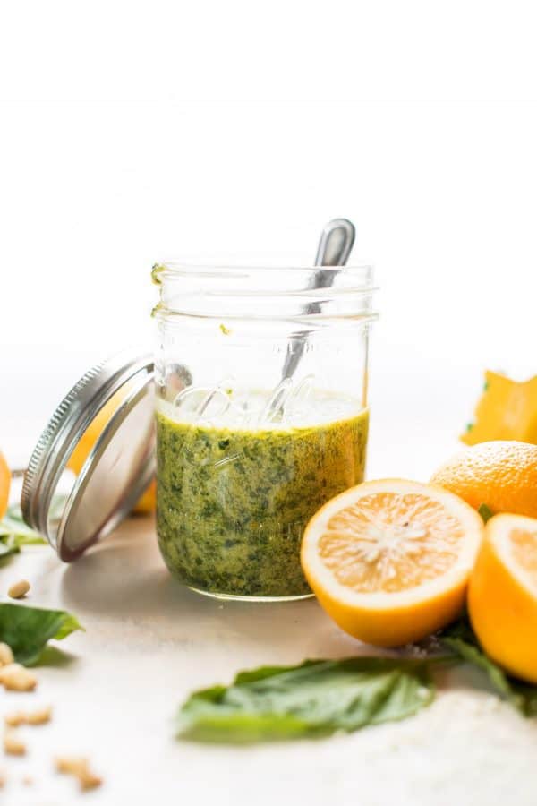 Meyer Lemon Basil Pesto without Parmesan added.