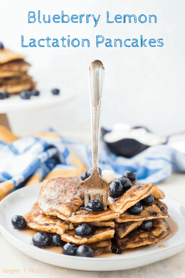 Blueberry Lemon Lactation Pancakes are a great make ahead breakfast to help out when the new baby comes! #breakfast #makeahead #breastfeeding #lactationrecipes