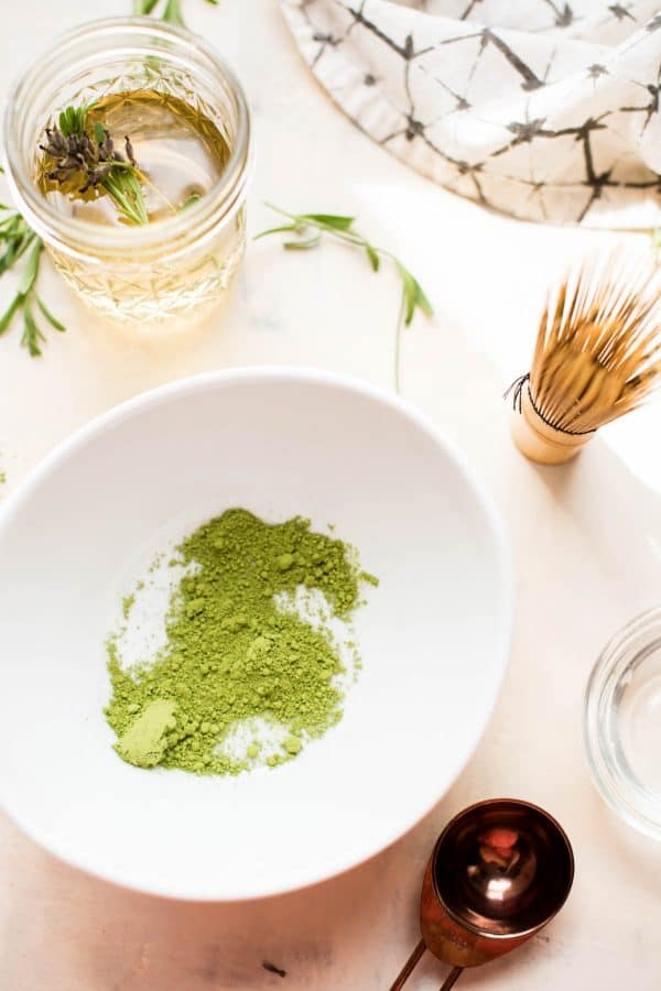 Earthy green tea matcha whisked with sweet floral lavender and creamy milk. #greentea #matcha #matcharecipes #lavender #cookingwithlavender