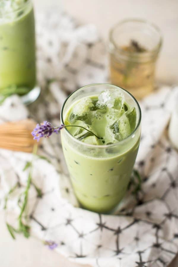 Earthy green tea matcha whisked with sweet floral lavender and creamy milk. #greentea #matcha #matcharecipes #lavender #cookingwithlavender