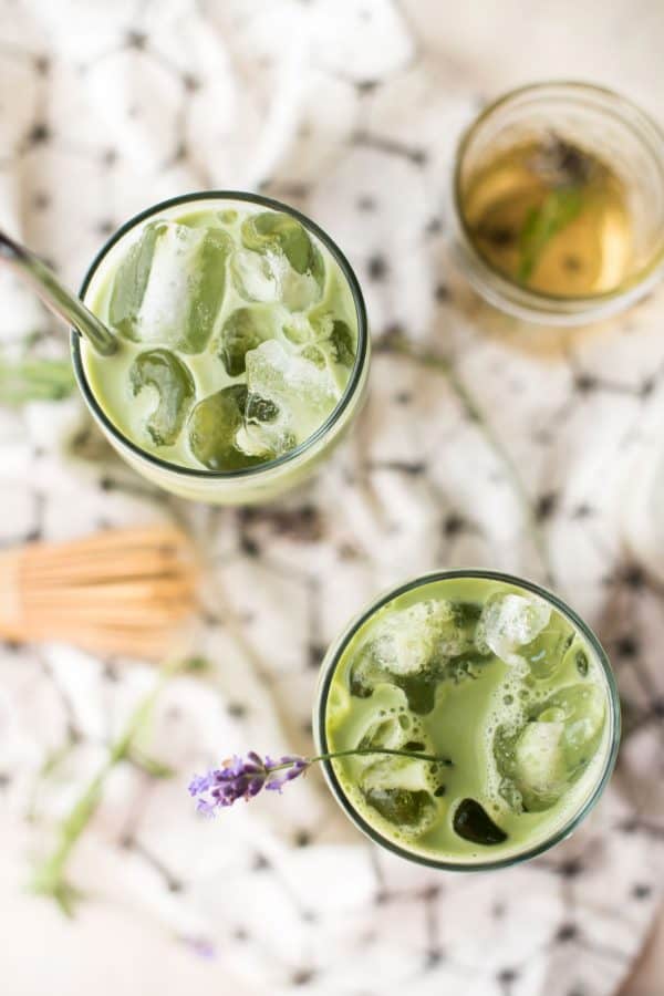 Earthy green tea matcha whisked with sweet floral lavender and creamy milk. #greentea #matcha #matcharecipes #lavender #cookingwithlavender