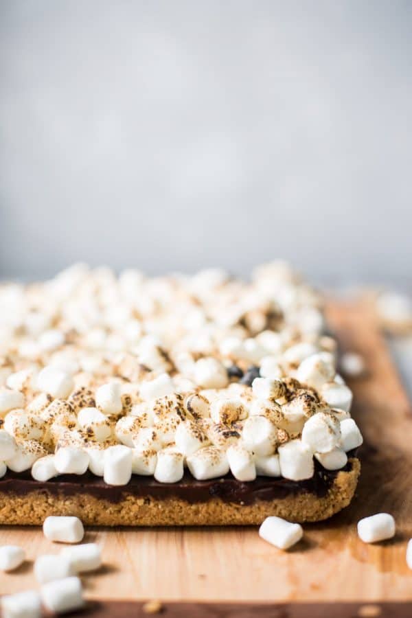 No Bake S'mores Bars on cutting board