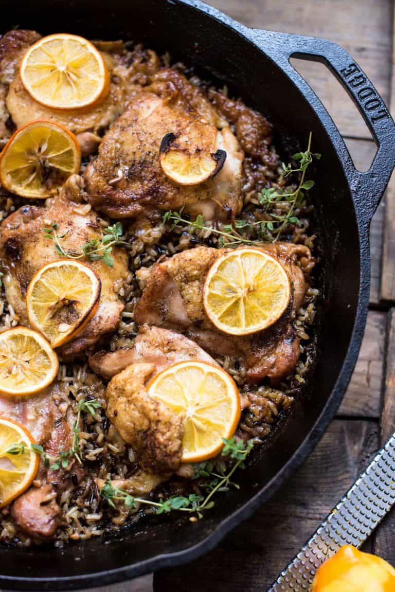 One Pan Lemon Chicken Thighs and Wild Rice - Hunger Thirst Play