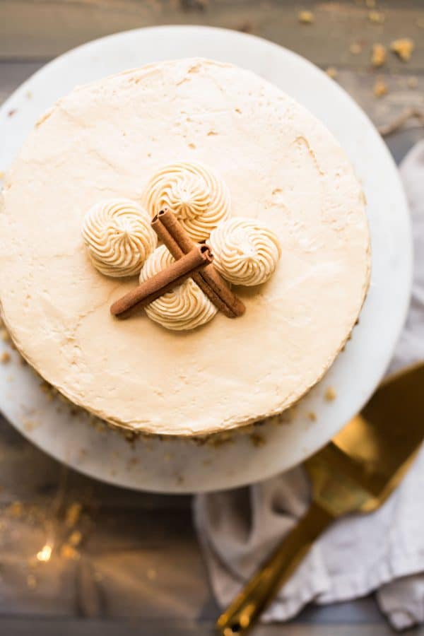 overhead view of apple cider cake