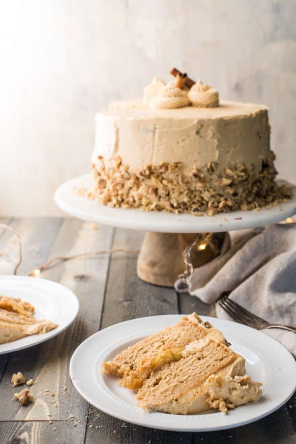 Cake and slices of apple cider cake