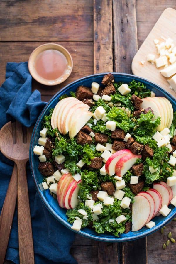 overhead view of autumn kale salad