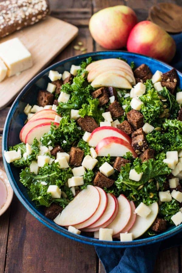 Overhead view of autumn kale salad