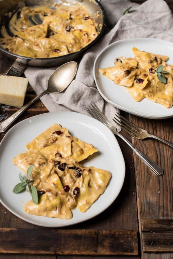 Marsala Cream Sauce Over Butternut Ravioli 