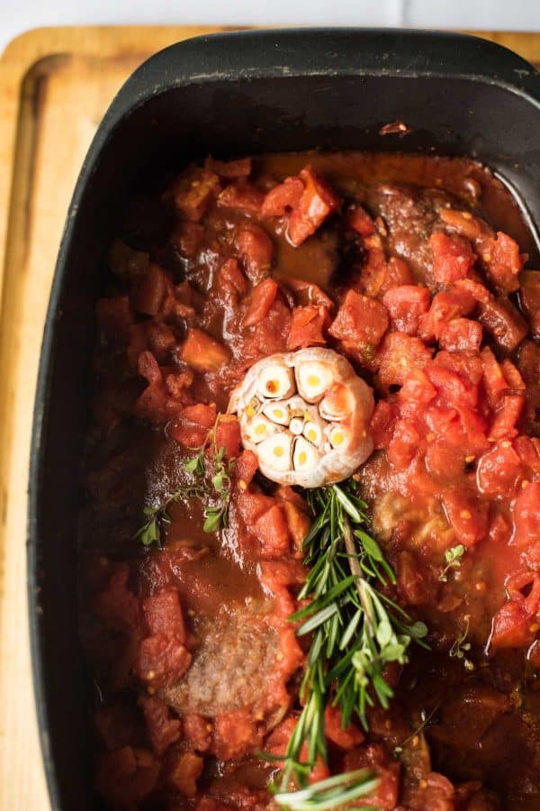 overhead of simmered osso bucco