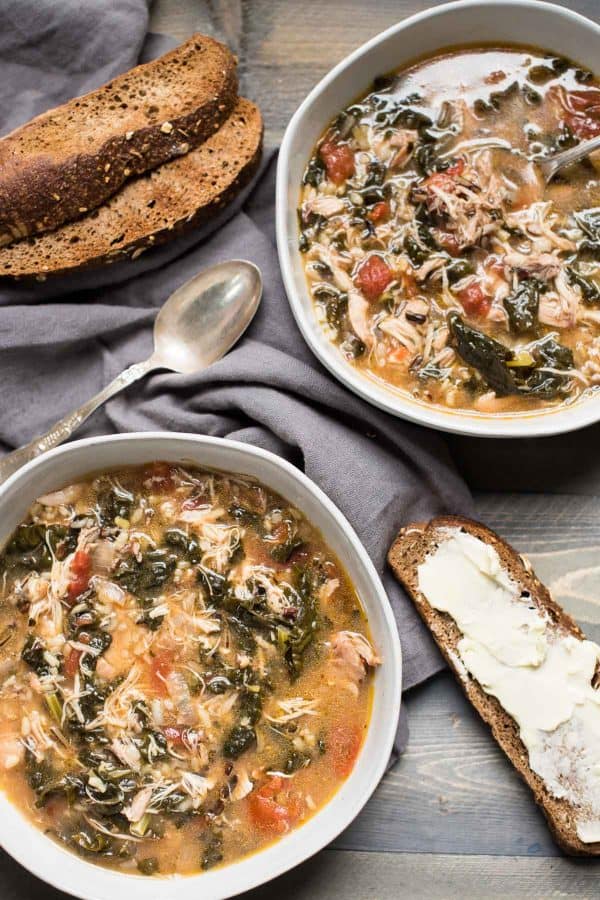 overhead photo of hearty chicken stew