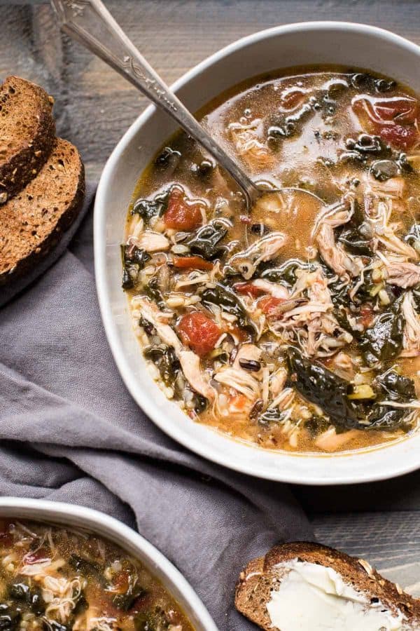 overhead photo of hearty chicken stew