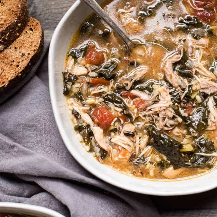 overhead photo of hearty chicken stew