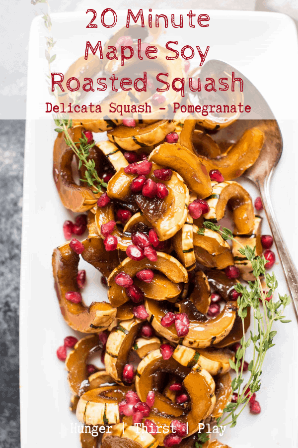 Sweet maple syrup reduces under high heat with savory soy sauce for a well balanced, quick and simple roasted squash side dish. #roastedsquash #holidaysidedishes