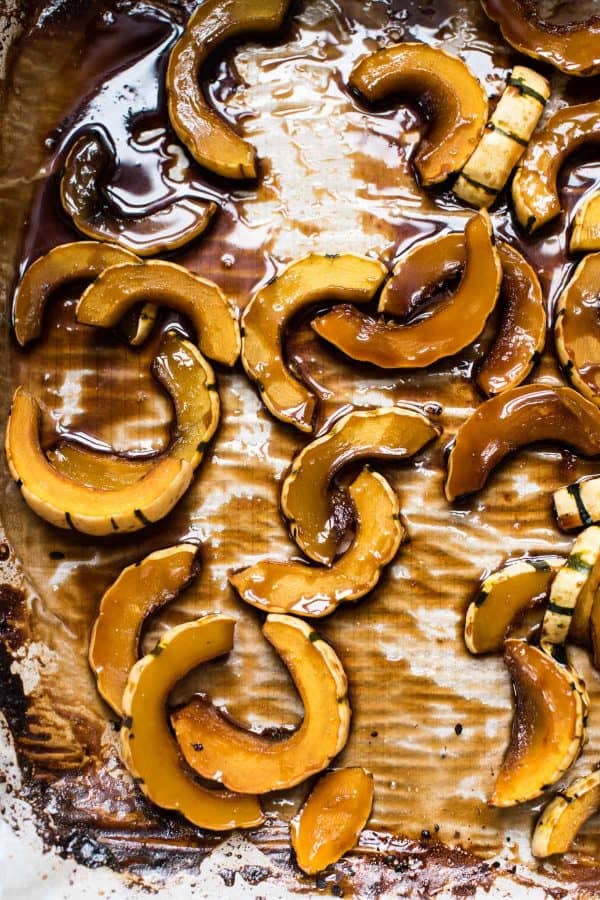 Maple Soy Roasted Squash on a sheet pan