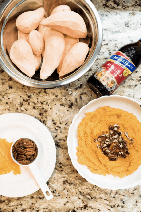 overhead view of marsala whipped sweet potatoes